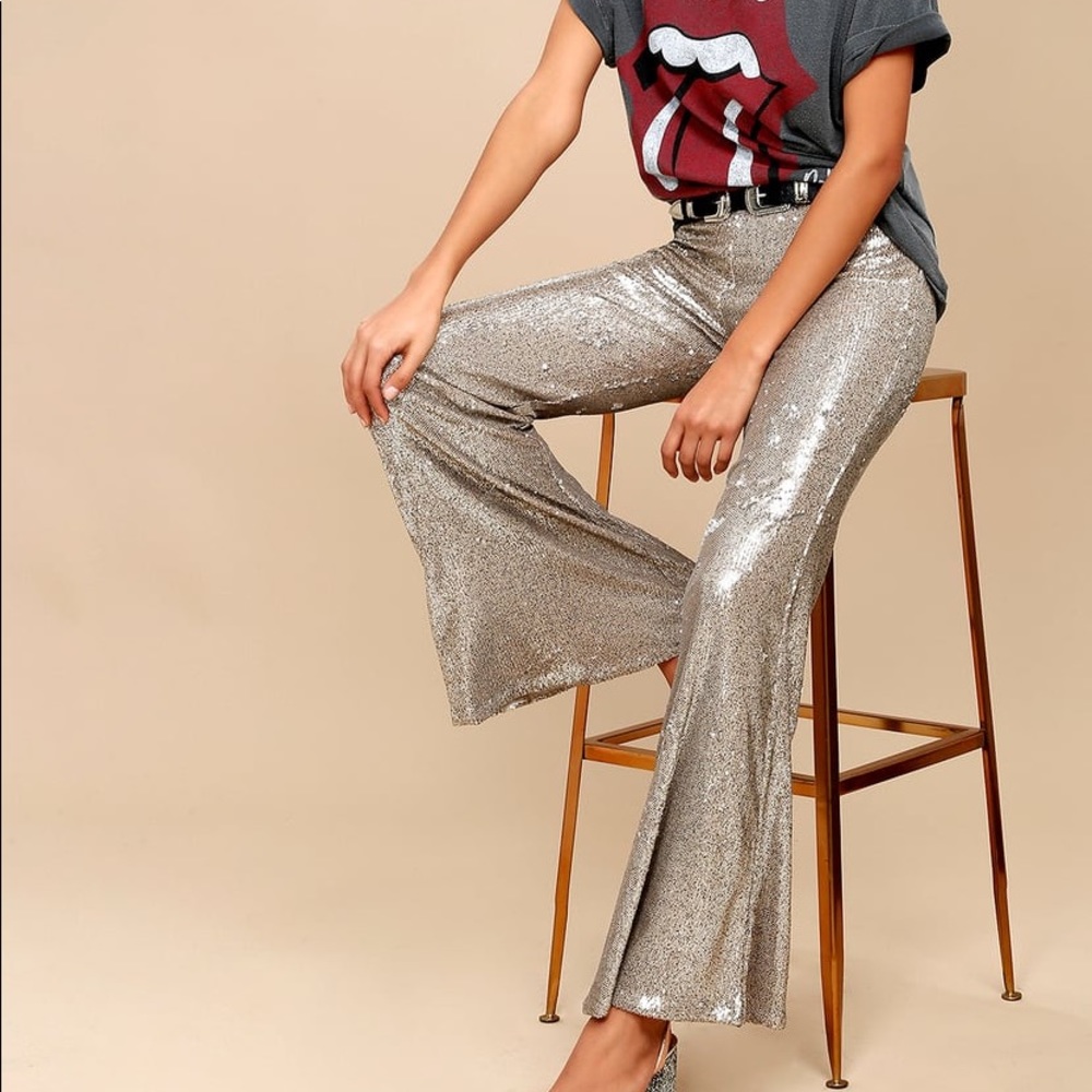 Free People The Minx Gold Sequin Flare Pant